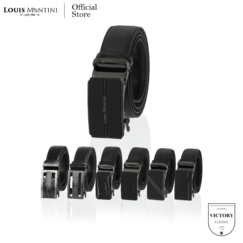 Louis Montini (VICTORY CLASSIC) เข็มขัดผู้ชาย Men Belt หนังวัวแท้หัวออโต้เมติก MGN405