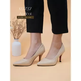 K9737 รองเท้าคัทชู PU หนังนิ่ม เย็บขอบเสริมกันกัด ส้นแหลมสูง 3 นิ้ว