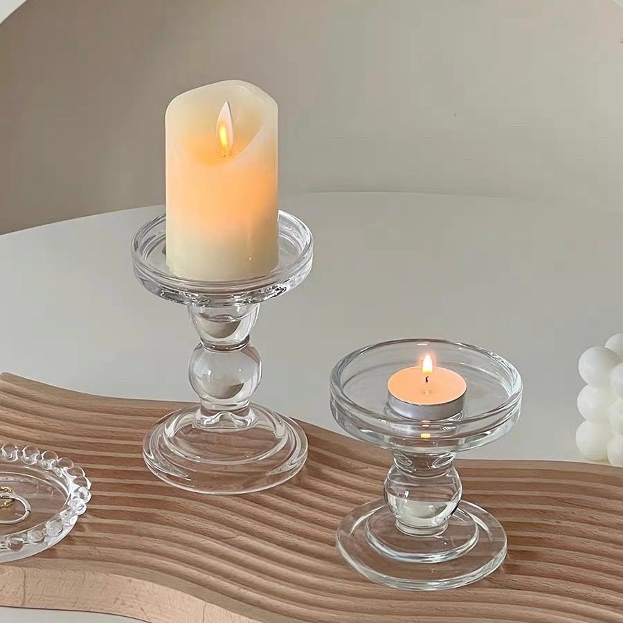 O•urHome [พร้อมส่ง] เชิงเทียนแก้วเสาโรมัน Roman column glass candlestick holder เชิงเทียนอาหารค่ำใต้แสงเทียนการถ่ายภาพ