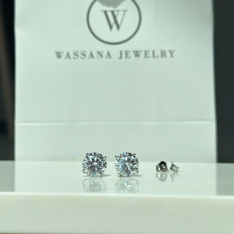 wassana.jewelry ต่างหูเพชรกลมรุ่นปานใจ 2กะรัต(8mm) ใส่ได้ทั้ง ช/ญ