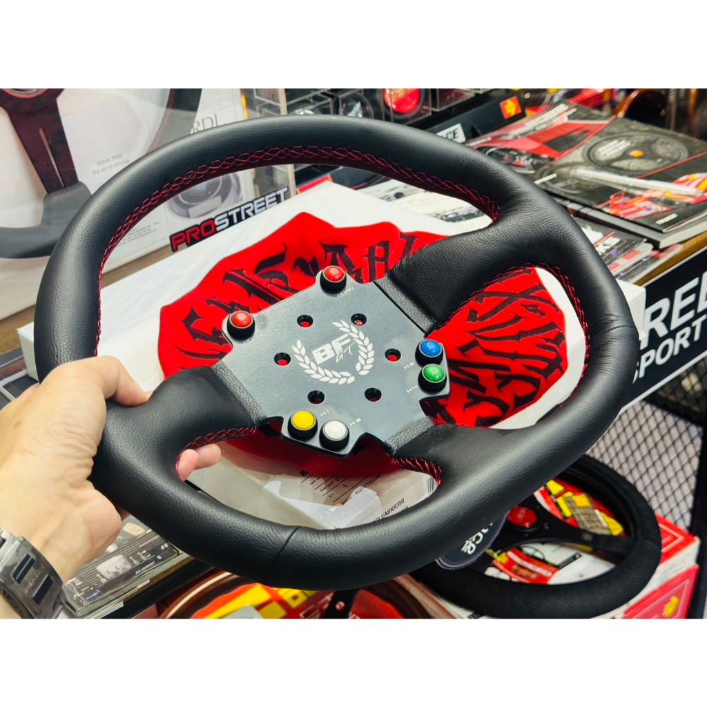 พวงมาลัย พวง BALLFIX GT 350 หนังเรียบ ด้ายแดง พร้อมสวิท ใช้งานได้จริง พวงแข่ง พวงซิ่ง  Elevo GT Racing Steering Wheel