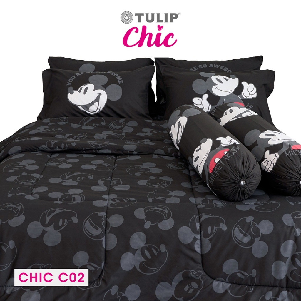 TULIP CHIC มิกกี้เมาส์ CHIC C02 Mickey ลิขสิทธิ์แท้ดิสนีย์ ชุดผ้าปู ผ้าห่มนวม สไตล์มินิมอล สัมผัสนุ่มไม่ระคายผิว