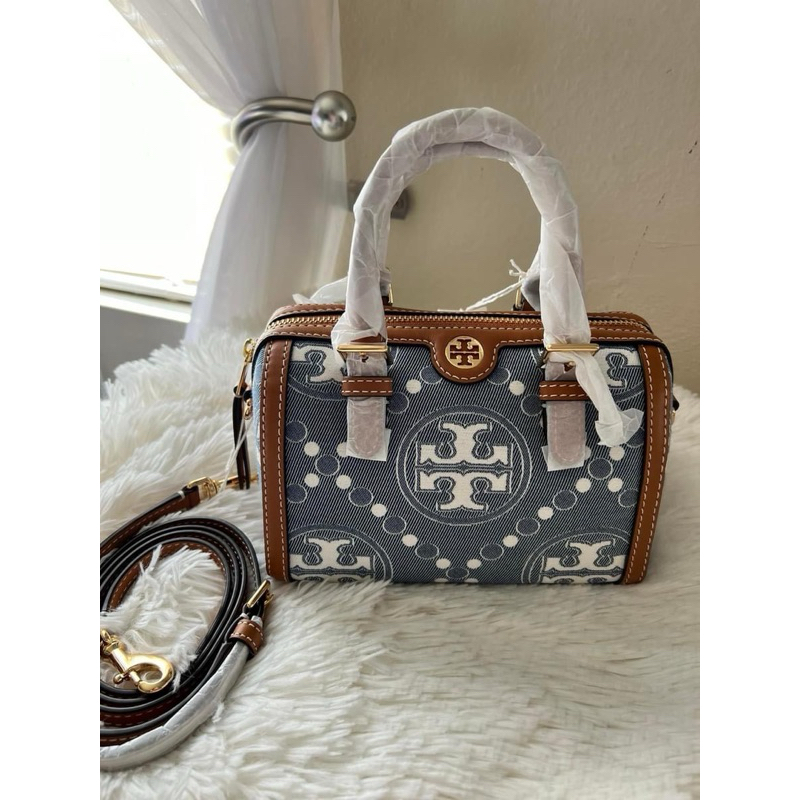 Tory Burch Petite T Monogram Denim Barrel Bag