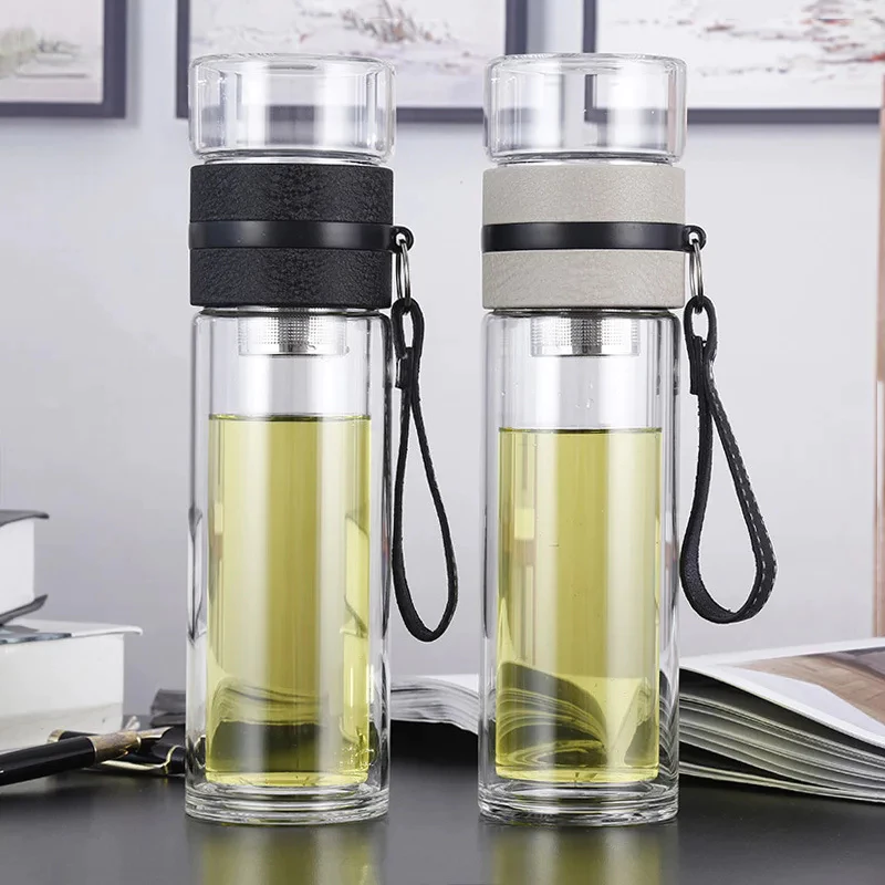 MIPH 500ml ผนังคู่แก้วขวดน้ำชาแยกน้ำถ้วยขวดน้ำ