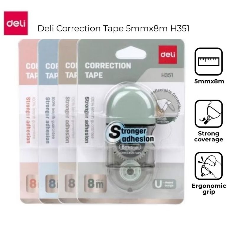 Deli เทปลบคำผิด Stronger Adhesion 5mm.×8m. No.H351 (คละสี)