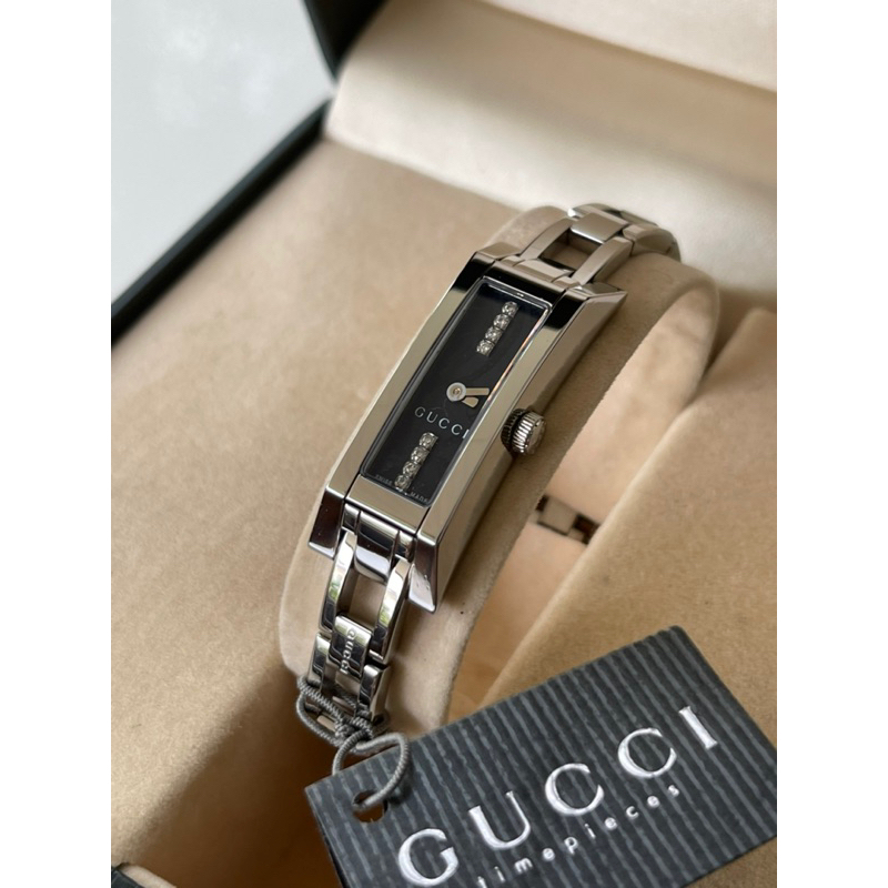 GUCCI 110 Diamond 6 Ladies Watch Quartz Ss Black Dial