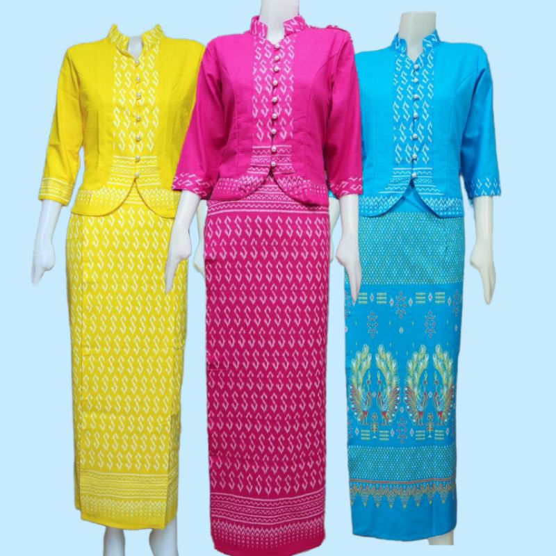ชุดผ้าฝ้ายแต่งลายขอ ใส่ได้ทุกโอกาส สไตล์แบบพื้นเมือง มีรอบอก34-52ผ้าถุง