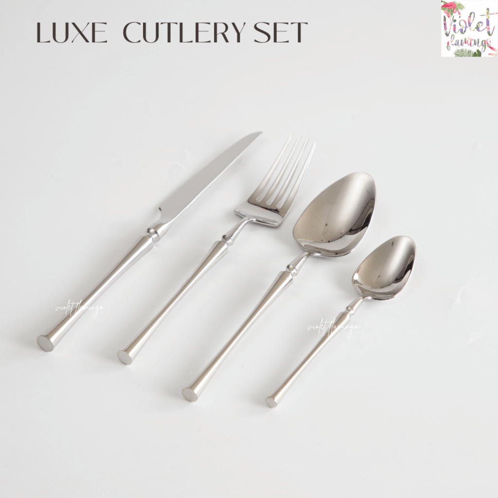 Violet Flamingo ชุดช้อนส้อมมีดและช้อนขนมสุดหรู รุ่น Luxe Cutlery Set มีสีเงินและทอง วัสดุคุณภาพสแตนเลส 304