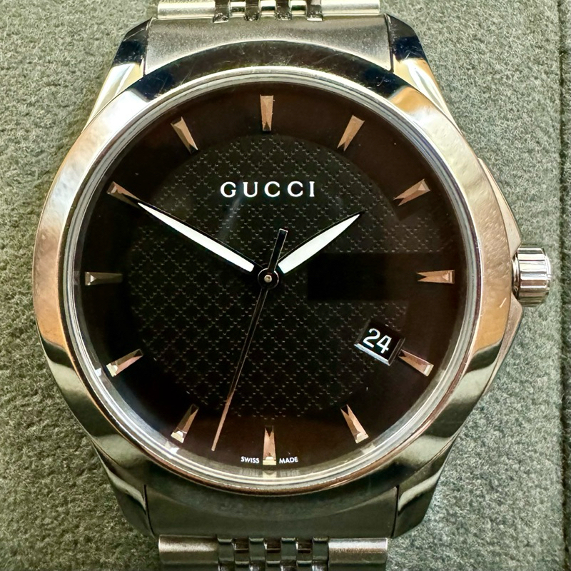 นาฬิกา Gucci G Timeless Black Dial Silver Steel Strap Watch YA126402