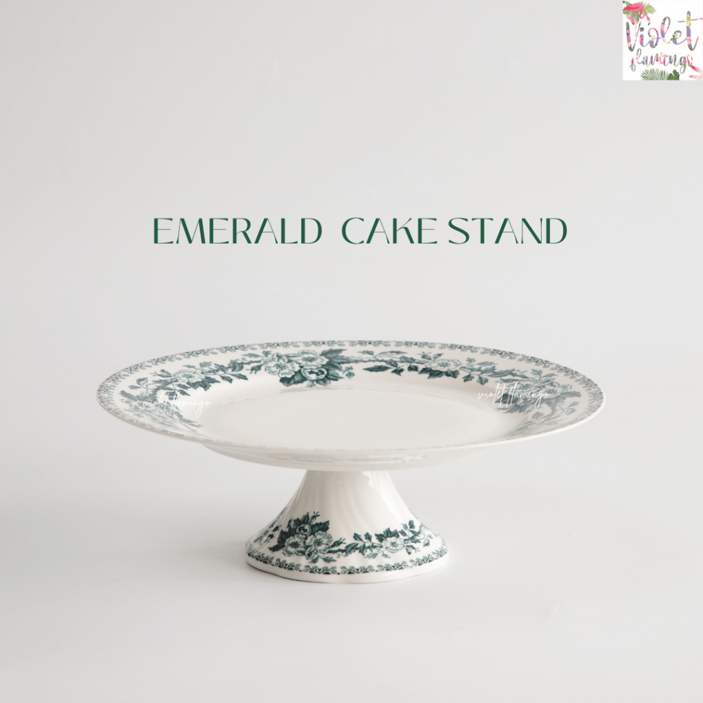 Violet Flamingo พานขนม พานเค้ก Emerald Cake Stand วัสดุเป็นเซรามิคสีขาวลายดอกไม้สีเขียว ขนาด 10 นิ้ว