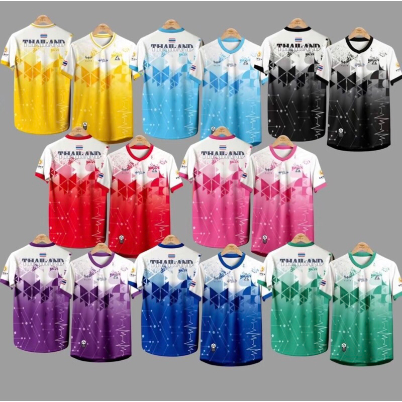 เสื้อกีฬาแขนสั้น ผ้าไมโคร คอวี สีพื้น