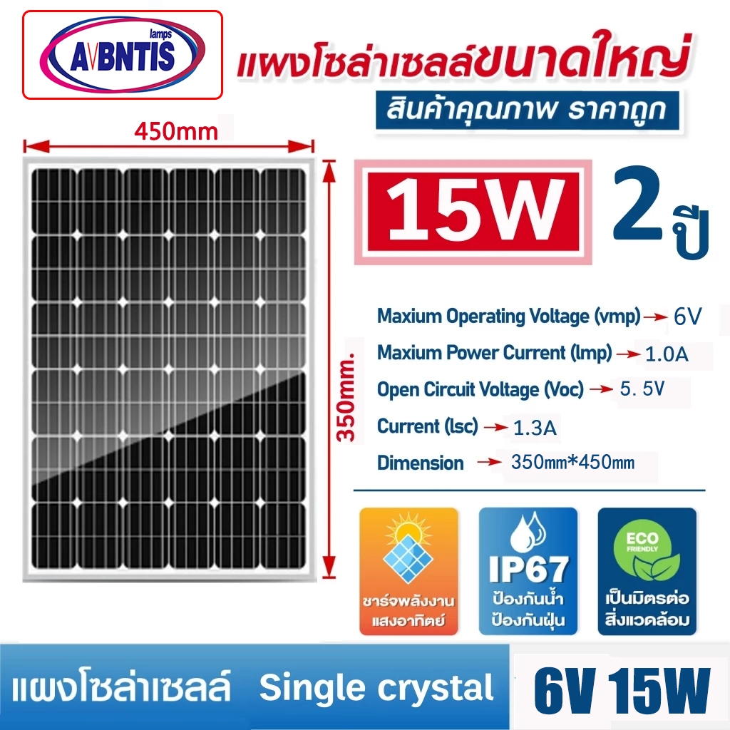 [0 ค่าไฟ] แผงโซล่าเซล 💥 แผงโซล่าเซลล์ 💥 แผ่นโซล่าเซลล์ Solar Panel แผงโซล่า 6V 5W 6W 8V 10W 15W 20W