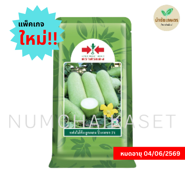 แฟงไส้ตัน ปิ่นเพชร 1000 เมล็ด เมล็ดพันธุ์ ตราศรแดง ผลสีเขียวอ่อน ทรงกระบอก เก็บทั้งอ่อนและแก่