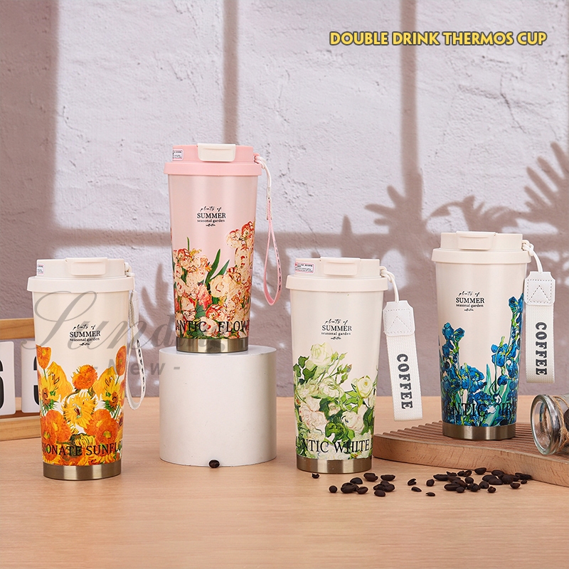 แก้วกาแฟเก็บอุณหภูมิ แก้วเก็บร้อน/เย็น 500ML มีฝาปิด ซีลซิลิโคน ป้องกันการรั่วซึม แก้วพกพาสะดวก ของใช้ในครัว B0161