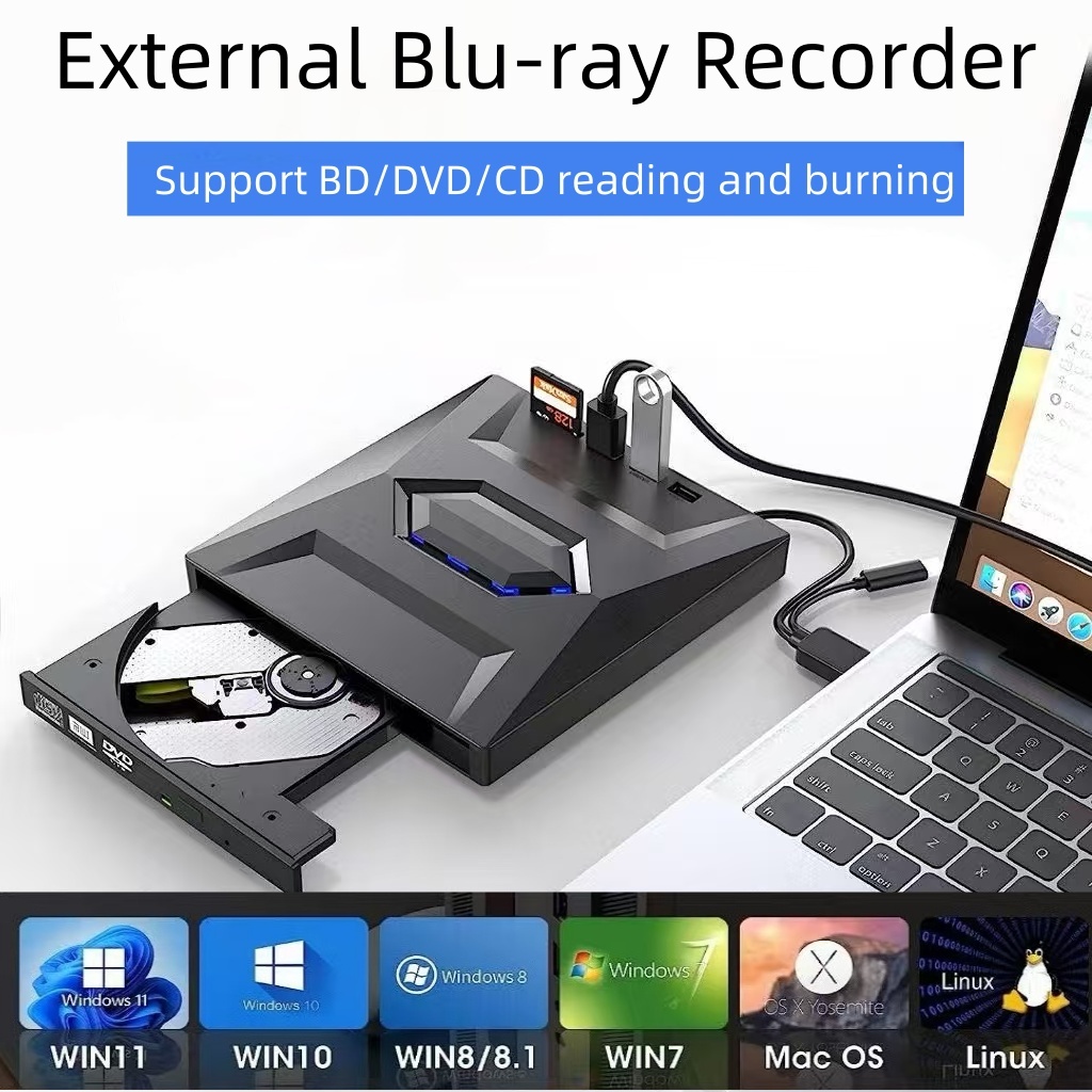 USB 3.0 Type-C ไดรฟ์ DVD Burner Driver ไดรฟ์ความเร็ว ภายนอก DVD-RW Player Writer Reade 7in1