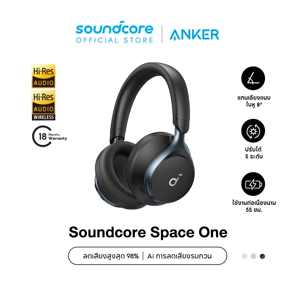 ซื้อ Soundcore by Anker Space One S1 headphone bluetooth หูฟังบลูทูธไร้สาย หูฟังตัดเสียงรบกวน LDAC Hi-Res ANC 55H A3035