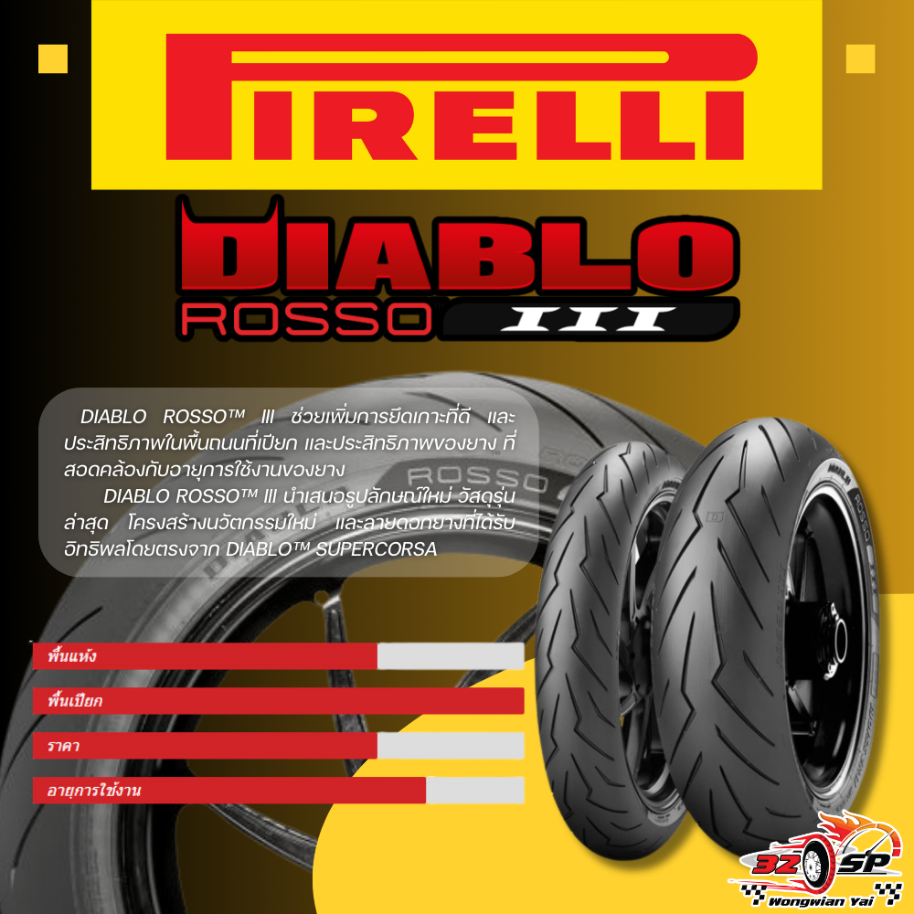 ยาง PIRELLI DIABLO ROSSO 3 ของแท้!! ส่งไว!! 320SP.วงเวียนใหญ่!!