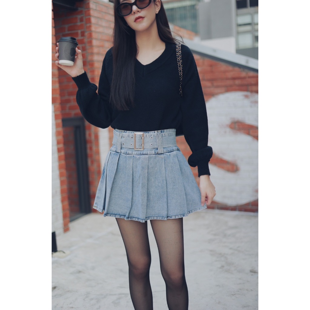 K05 Denim skirt with belt (กระโปรงยีนส์)