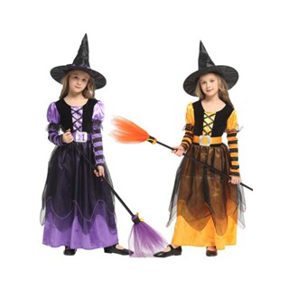 jqk ชุดฮาโลวีน เด็กผู้หญิง ชุดแม่มด มาพร้อมหมวก (มี 2สี ม่วง…