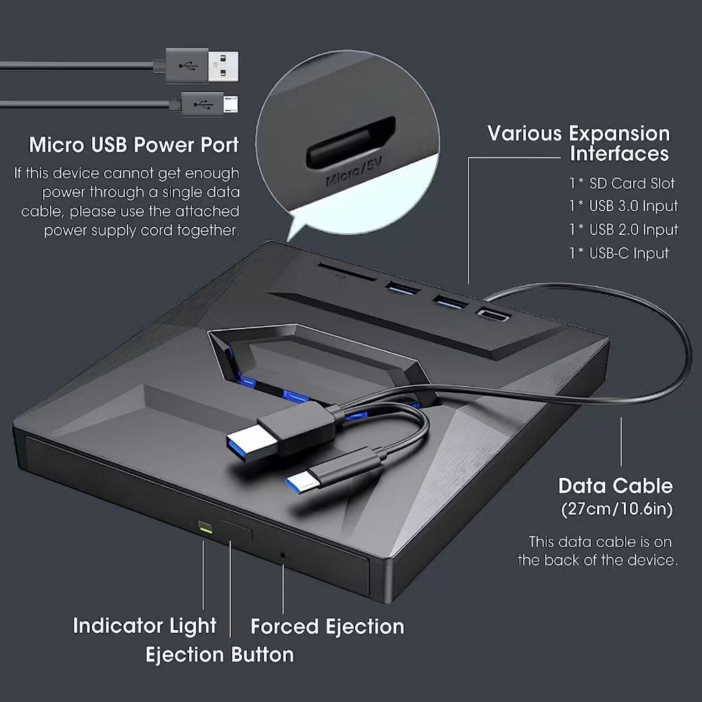USB 3.0 Multifunctional DVD-RW type-c Dual Interface TF Card อ่านคอมพิวเตอร์ภายนอก 7in1