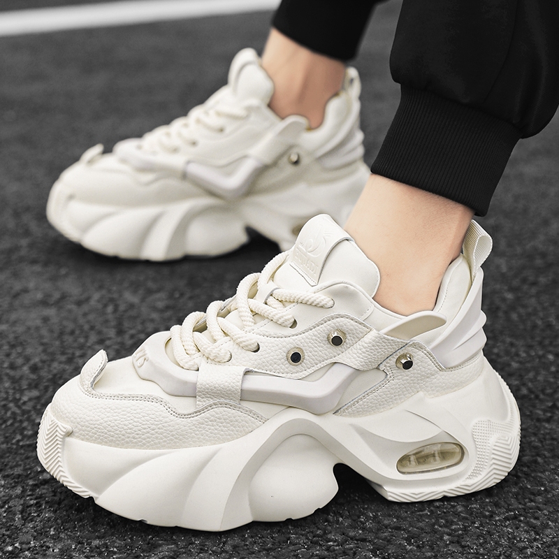 【Venous】2025 รองเท้าผ้าใบสีขาวหนาสำหรับผู้ชาย รองเท้าผ้าใบแบบเป็นกันเองสำหรับผู้ชาย รองเท้ากีฬายางสำหรับผู้ชาย