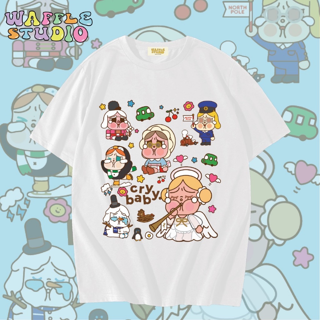 [ ส่งฟรี ] WS0836 เสื้อยืดโอเวอร์ไซส์ เสื้อยืดเกาหลี ผ้าคอตตอน 100% เสื้อยืด ครายเบบี้ Cry Baby Pop Mart WAFFLE STUDIO