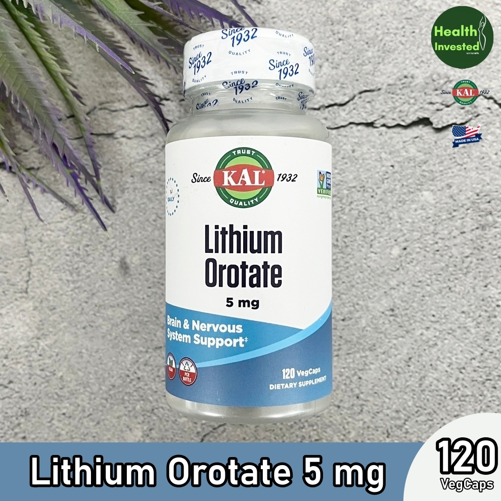 <KAL> Lithium Orotate 5 mg 120 VegCaps ลิเธียม โอโรเทต