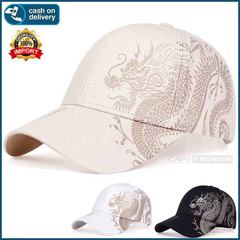 หมวกเบสบอลลายมังกรจีน กันแดด ระบายอากาศได้ดี เหมาะสำหรับหน้าร้อน ย้อนยุค หมวกผู้ชาย มี 3 สี