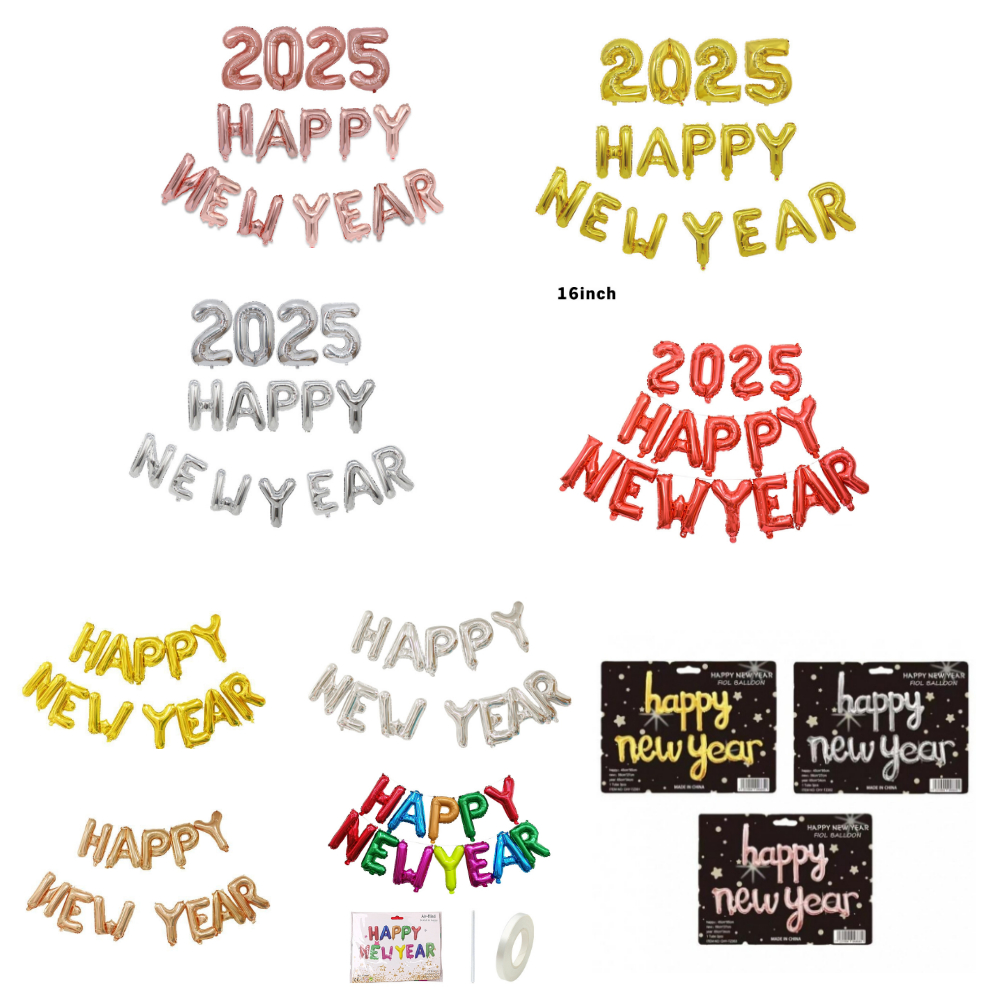 ลูกโป่งปีใหม่ ลูกโป่งHappy new year 2025 ไซส์16นิ้ว ลูกโป่งHNY2025 ลูกโป่งฟอยล์ปีใหม่ ลูกโป่งตัวอักษ