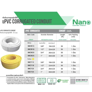 Nano ท่ออ่อน ท่อลูกฟูก สีขาว สีดำ สีเหลือง ท่อย่น NNC 10M (10เมตร) แบบหุน