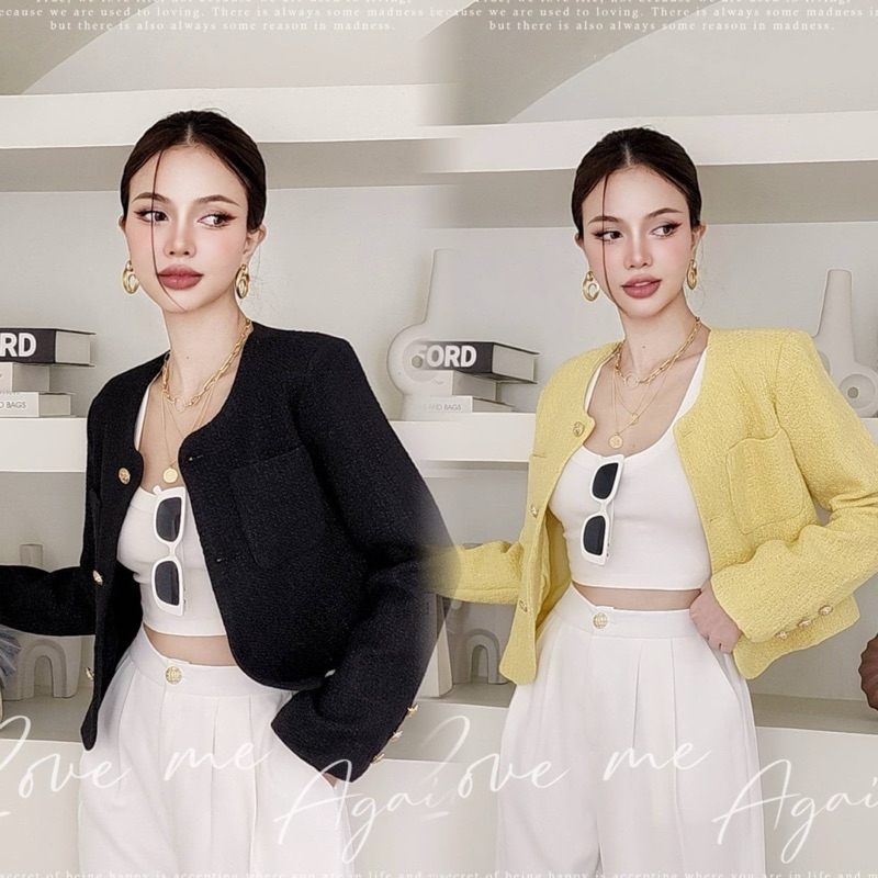#COTTON CANDY เสื้อเบลเซอร์ครอป รุ่นมูน New. MOON sugar tweed.korea