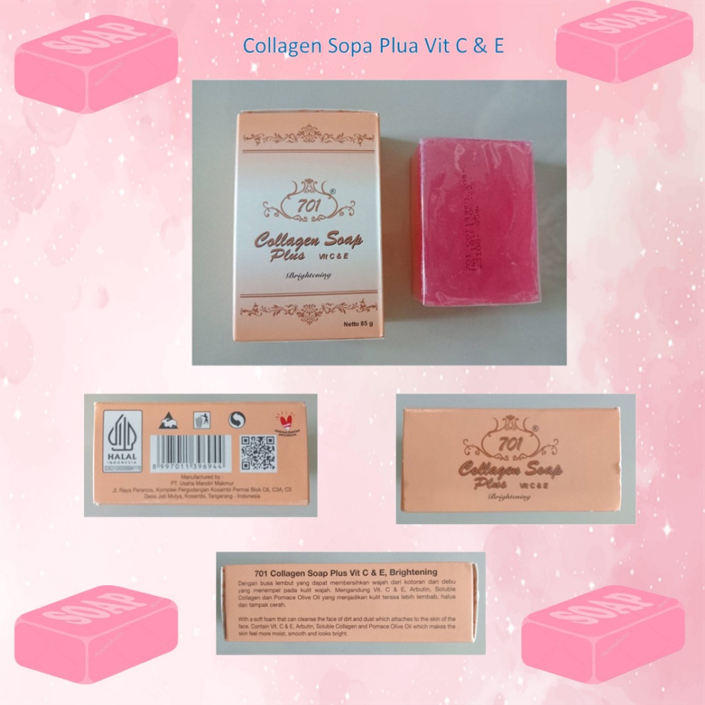 701 Collagen Sopa Plua Vit C & E: 701 สบู่เชรั่มคอลลาเจน พลัส วิตซีแอนด์อี สินค้าอินโดนิเชีย บํารุงผ