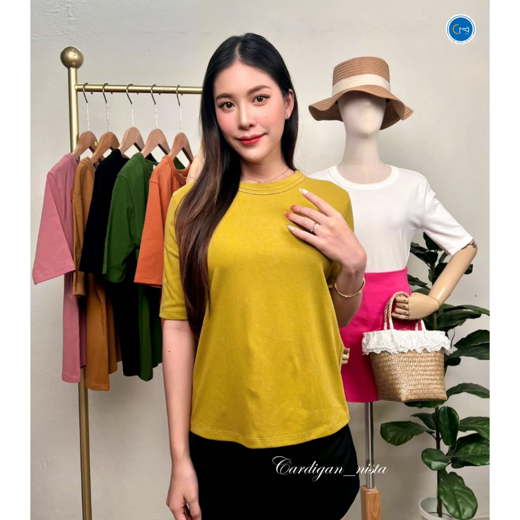 A21 เสื้อยืดคอกลมแขนสั้น ตะเข็บคอ2ชั้น ผ้าCOTTON T-Shirtnista  (A5C+A6C)
