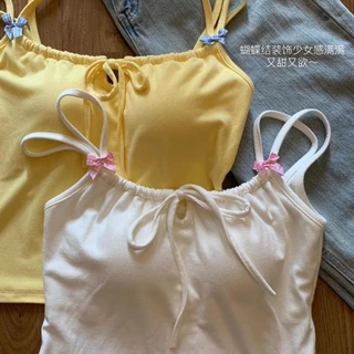 พร้อมส่ง💝เสื้อกล้ามสายคู่ ฟองน้ำในตัว โบว์น่ารัก ผูกโบว์