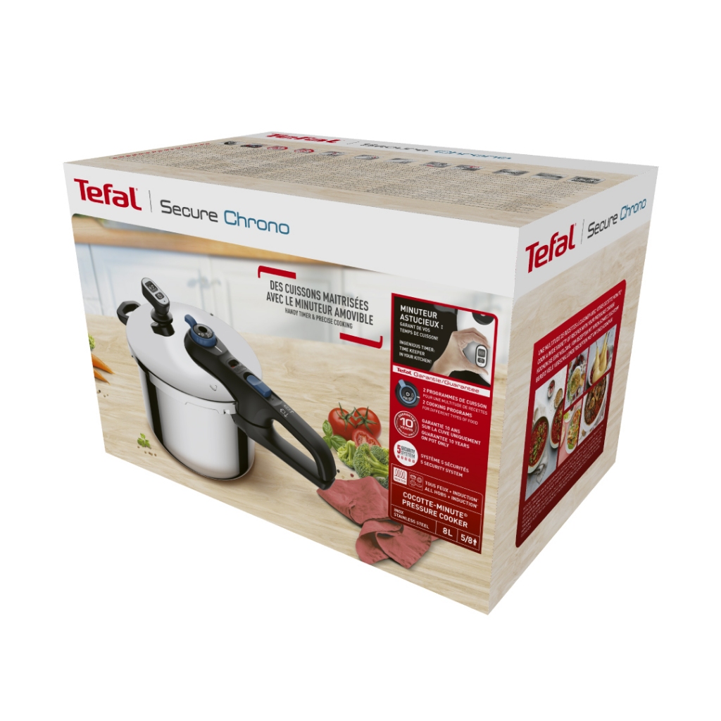 TEFAL หม้ออัดแรงดัน Secure Chrono ขนาด 8 ลิตร รุ่น P2594400 สีเงิน/น้ำเงิน - รูปที่ 3