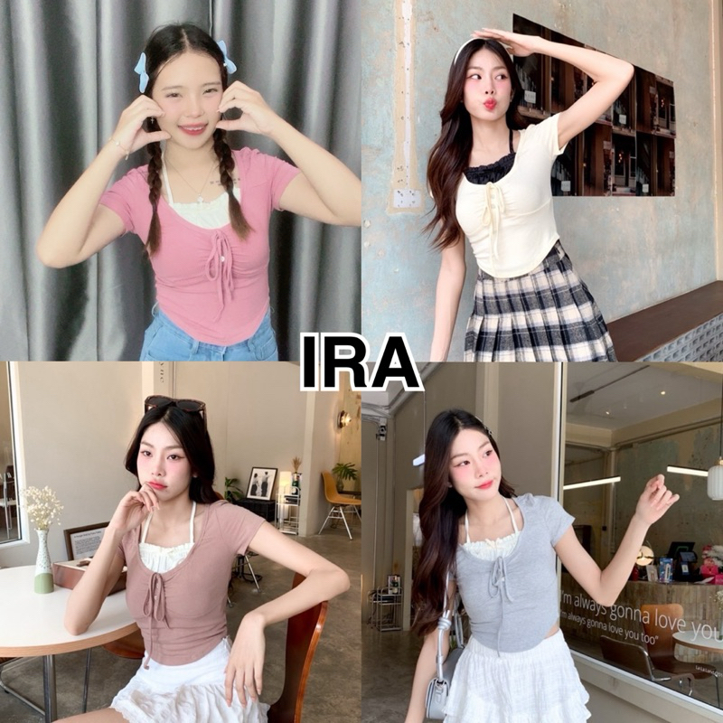 BY IRA Crop top(239)เสื้อยืด แขนสั้น แบบเข้ารูป สองชั้น แฟชั่นฤดูร้อน สําหรับผู้หญิง
