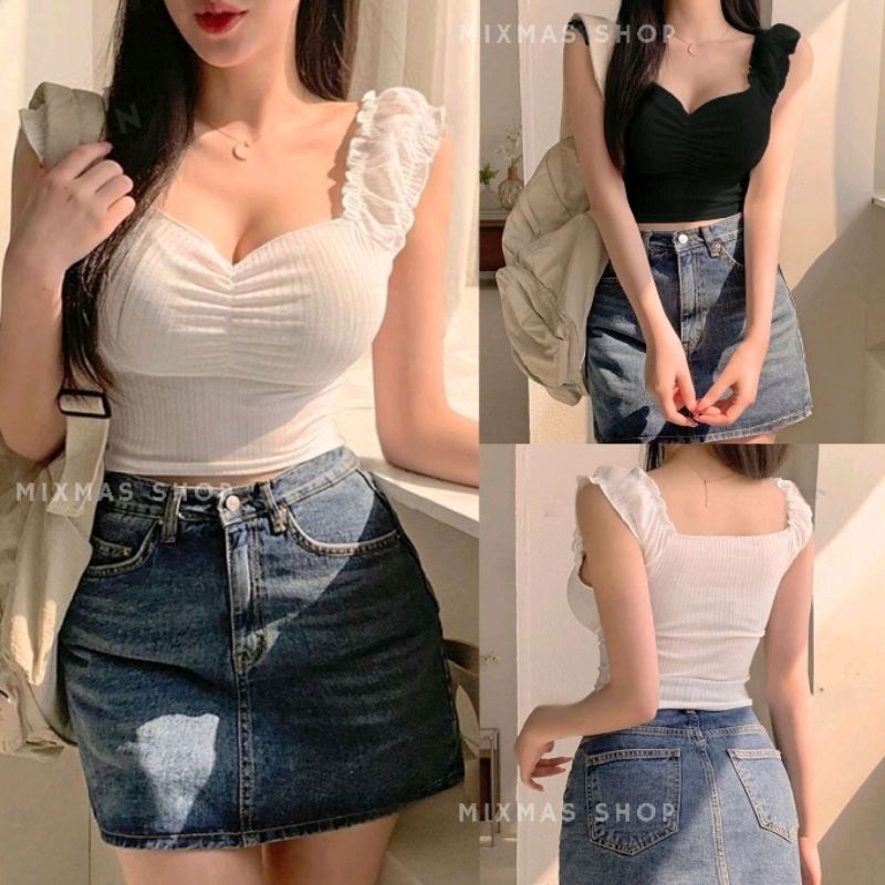 𝐌𝐢𝐱𝐦𝐚𝐬 ครอปกล้ามผ้าร่อง เสื้อยืดผู้หญิงสวยๆ