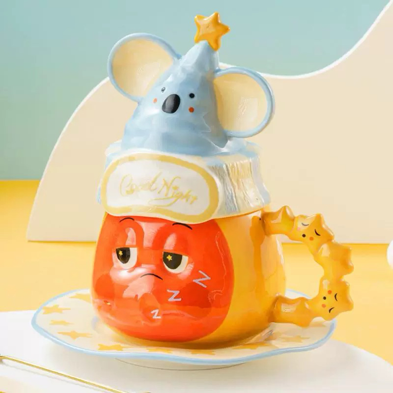 TWINKLE TWINKLE แก้วเซรามิค+ฝา+จานรองแก้ว+กล่อง+ถุงของขวัญ เข้าไมโครเวฟได้ ขนาด 400 ml.