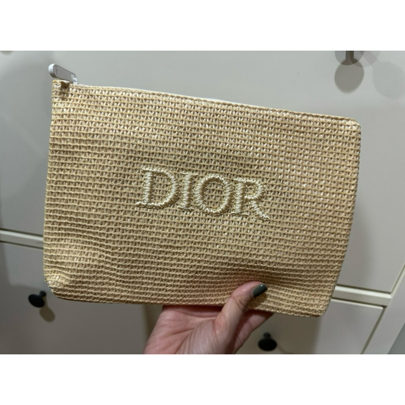 ดิออร์ลินิน Christian Dior Raffia Straw Summer Clutch Makeup Bag Pouch