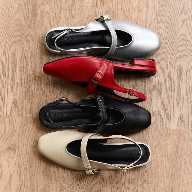 (วัดหน้าเท้าก่อนสั่งนะคะ) pavv.design - KIKO slingback flats รองเท้าทรง Mary jane รองเท้ารัดส้น หนั