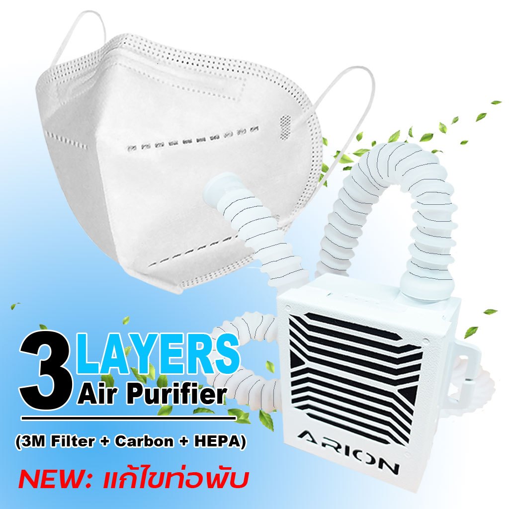 เครื่องฟอกอากาศพกพารุ่นใหม่แก้ท่อพับ Positive Pressure กรอง 3 ชั้น 3M+Charcoal+HEPA มีกรองให้ 2 ชุดป้องกัน PM 2.5