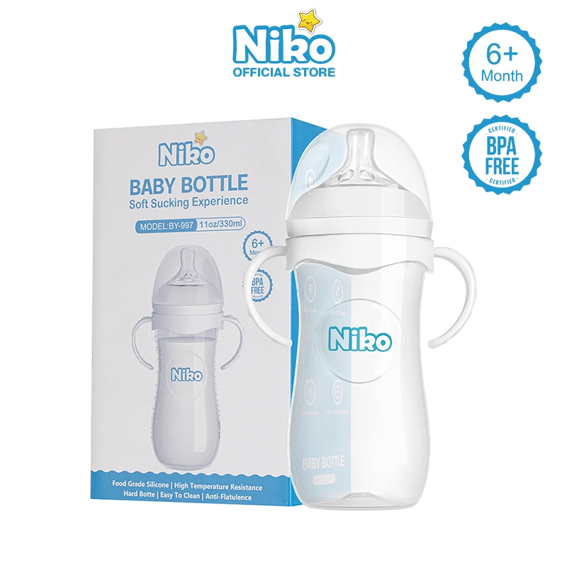 NIKO ขวดนม ขวดนมเด็ก ขวดนมคอกว้าง 11oz ป้องกันอากาศเข้า กันสำลัก foodgrade - Anti Colic Baby Bottle
