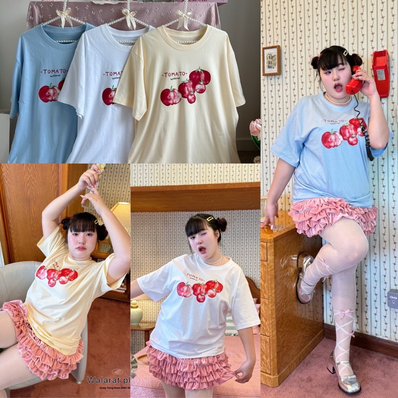 ✅เข้าเพิ่ม พร้อมส่งค่า/WP/ เสื้อสาวอวบ มะเขือเทศสีแดง ทรงโอเวอร์ไซส์ #เสื้อผ้าไซส์ใหญ่ สาว อ้วน พลัสไซส์
