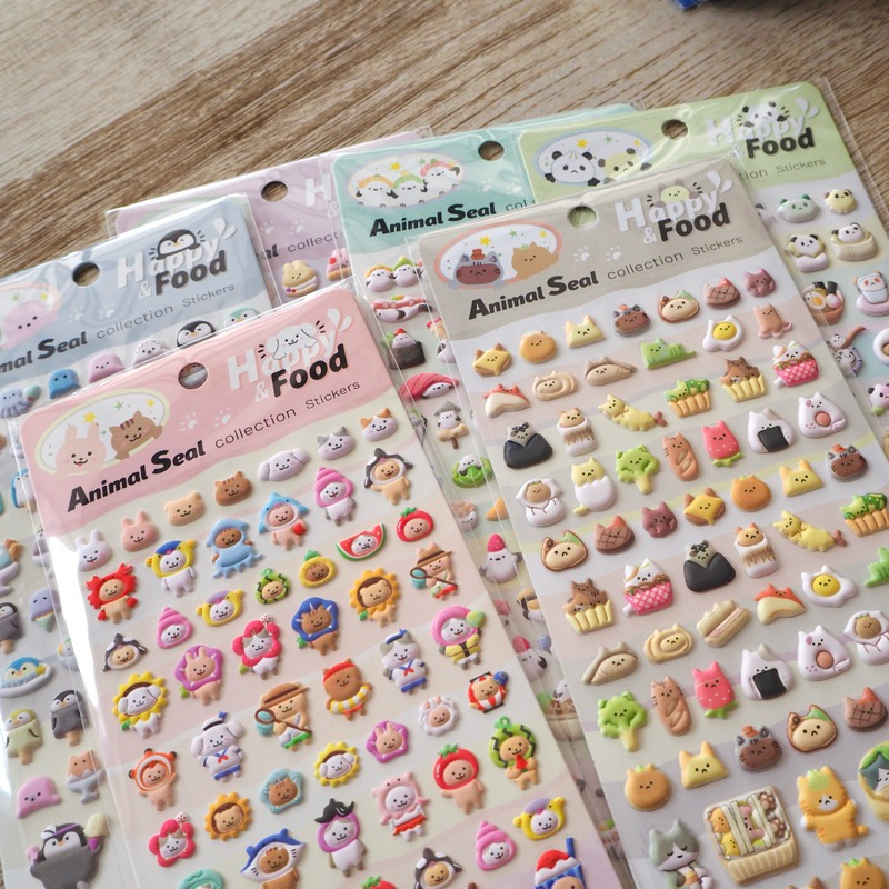 สติ๊กเกอร์นูนโฟมรูปสัตว์สุดน่ารัก Happy food Sticker DIY Decoration 8 ลาย