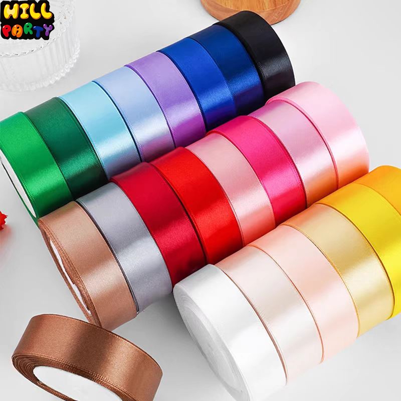 ริบบิ้นผ้าซาติน หน้ากว้าง 2.5CM ยาว 22 เมตร ริบบิ้นห่อของขวัญ DIYตกแต่ง 50สี