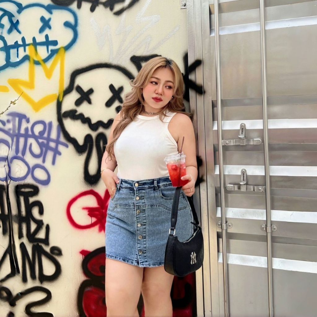 Plus size เสื้อกล้ามตัวยาว(ผ้าร่อง) สาวอวบ สไตล์Y2K (V70)