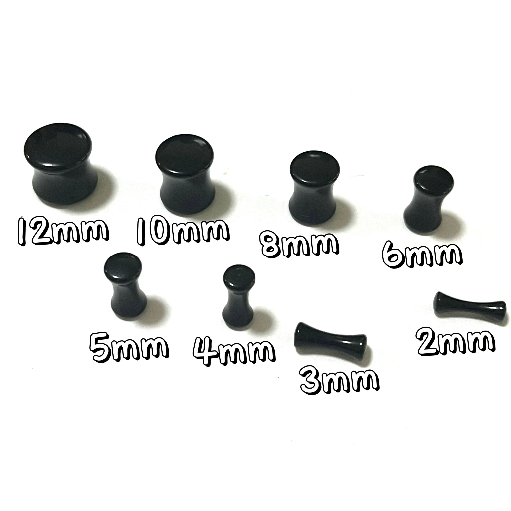 ต่างหูจิวตาไก่2mm--12mm (1pcs)-พลาสติก-black-white