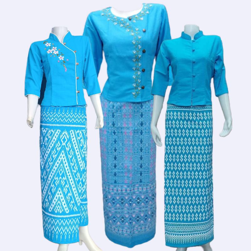 ชุดสีฟ้า มีหลายแบบ สไตล์พื้นเมือง ไซส์ครบ จบที่เดียว