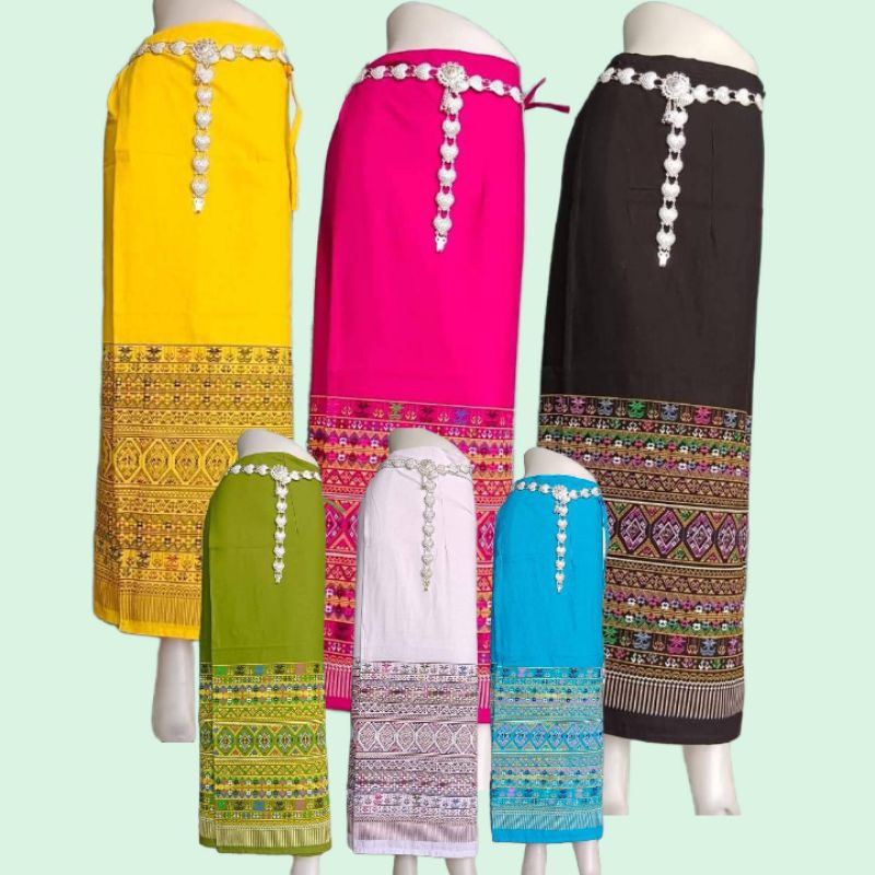 ผ้าถุงผ้าฝ้ายฟรีไซส์ สำหรับผู้หญิง ใส่ได้ทุกเทศกาล ทุกโอกาส ใส่ง่าย แบบป้ายมีสายผูก
