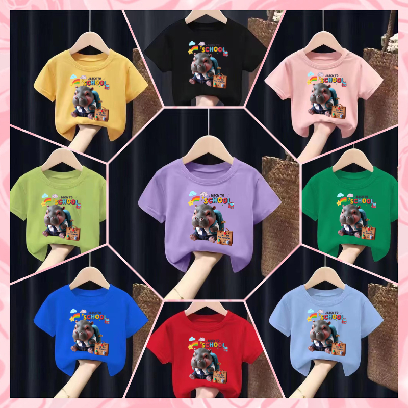 Hot2024 เสื้อยืดเด็กพิมพ์ลาย น้องหมูเด้ง Moodeng น่ารักๆๆๆๆ ผ้าฝ้าย Pattern 771